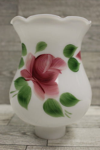 Vintage Hurrican MilkGlass Lamp Shade - Painted Floral Scallop - Used