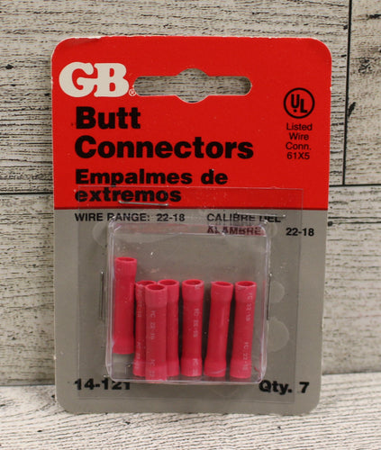 GB Butt Connectors - 14-121 - Wire Range 22-18 - Red - Pack of 7 - New