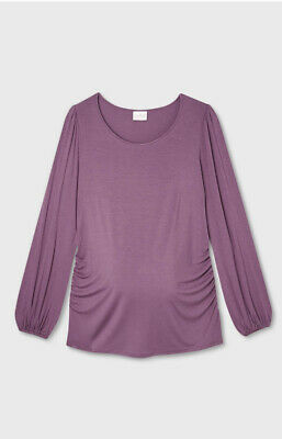 Isabel Maternity Long Sleeve Blouson Fitted Knit Top - Purple - XSmall & Medium