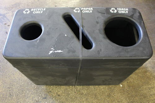 Three-Bin Trash Paper Recycle Receptacle -Black -Used