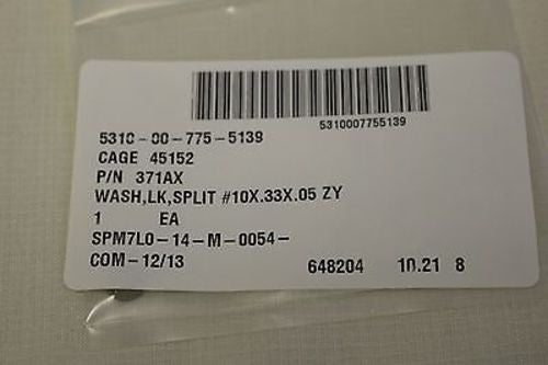 Split, Locking Washer, NSN 5310-00-775-5139, P/N 371AX, NEW!