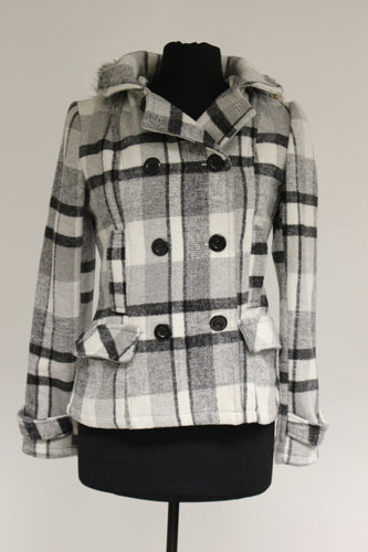 YMI Ladies Winter Coat, Size: Small, White/Blk Plaid