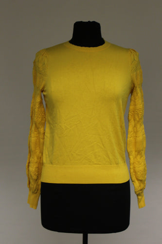 Women's Pointelle Crewneck Pullover Sweater - Yellow - XS - New