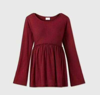 Isabel Maternity Long Sleeve Ruffle Babydoll Top - Dark Red - XSmall - New