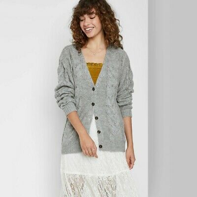 Wild Fable Women's Cable Knit Button Up Cardigan Sweater - Gray - Small - New