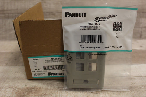 Panduit Netkey 4 Position Vertical Faceplate - NK4FIGY - 10 Pack - Gray - New