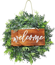 Load image into Gallery viewer, OHMZPERE 18 Inch Artificial Wreath with Wooden Welcome Sign - New