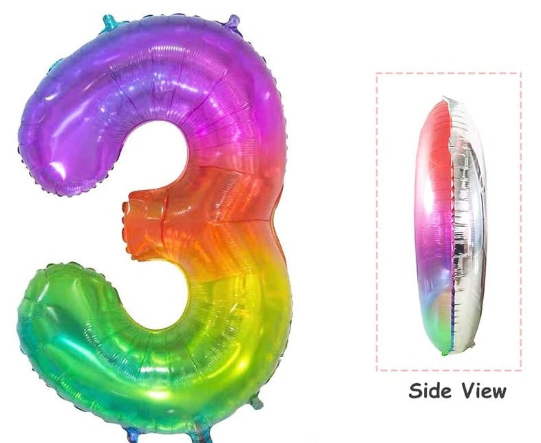 40 Inch Large Number 3 Balloon - Rainbow - Party Birthday Wedding Baby - New