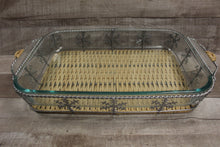 Load image into Gallery viewer, Pyrex Holiday Snowflake Baking Dish With Counter Oven Rest -Used