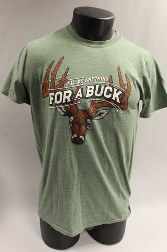 I'll Do Anything For A Buck Hunting Men's Crew Neck T Shirt -Green -Medium -Used