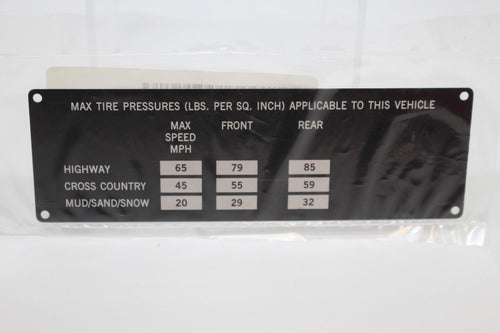 Tire Data CATI ISS 21F/23R Label, Max Tire Pressures, Highway, Cross County, New