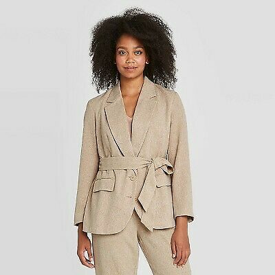 Prologue Women's Long Sleeve Belted Oversized Blazer - Tan - Large - New