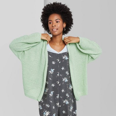 Wild Fable Women's Long Sleeve Open Neck Lightweight Cardigan - Green -Medium- New