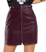 Load image into Gallery viewer, Tagoo Women&#39;s Leather Midi Zipper Skirt - Maroon - Small - New