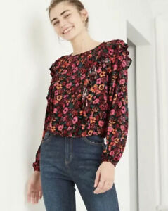 Wild Fable Women's Floral Print Long Sleeve Ruffle Blouse - XSmall - New