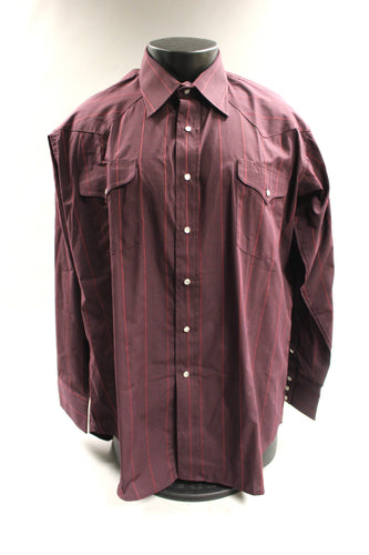 Flying Ranchwear Men's Button Up Dress Shirt Size 17 1/2 -Striped Burgundy -Used