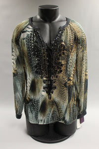 Hale Bob Women's Animal Print Long Sleeve Blouse - Size: Medium - New