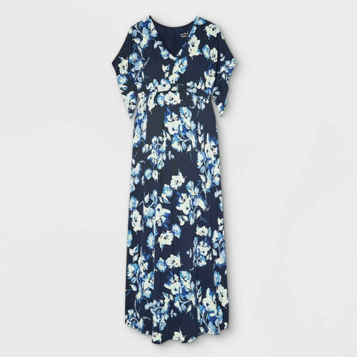 Isabel Maternity Duster Short Sleeve Knit Dress - Navy Floral - XSmall - New