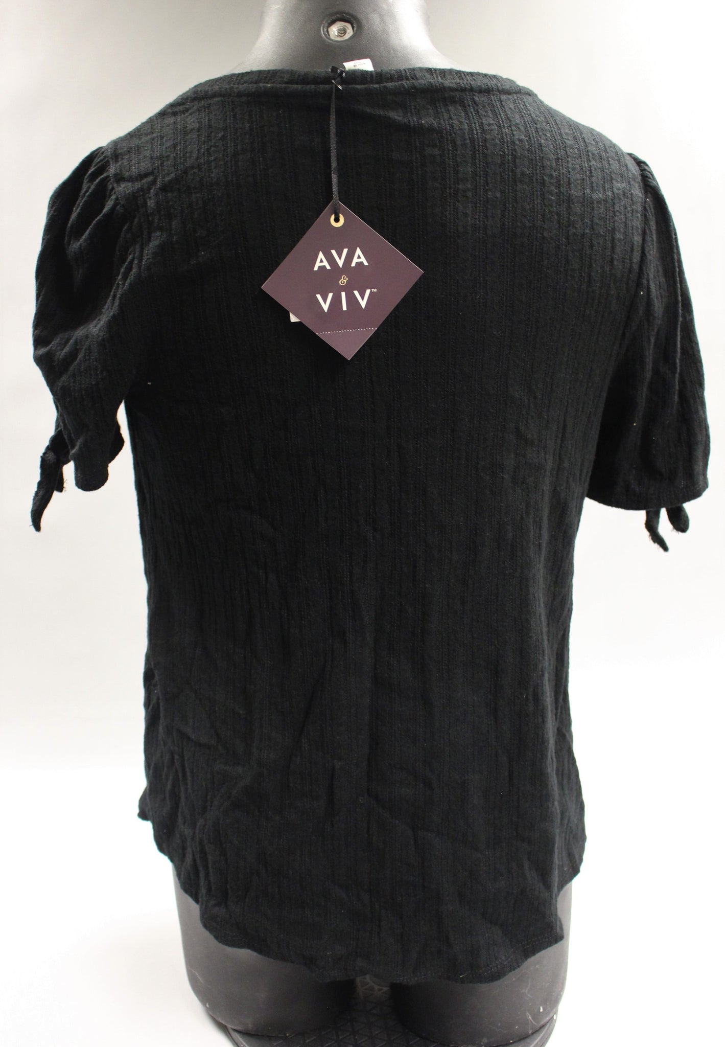 Ava & Viv Women's Plus Size Short Sleeve Pointelle Tie Top - Black - S –  Military Steals and Surplus
